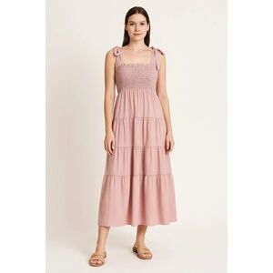 En Saison Matisse Smocked Tiered Cotton Midi-Dress Size S
